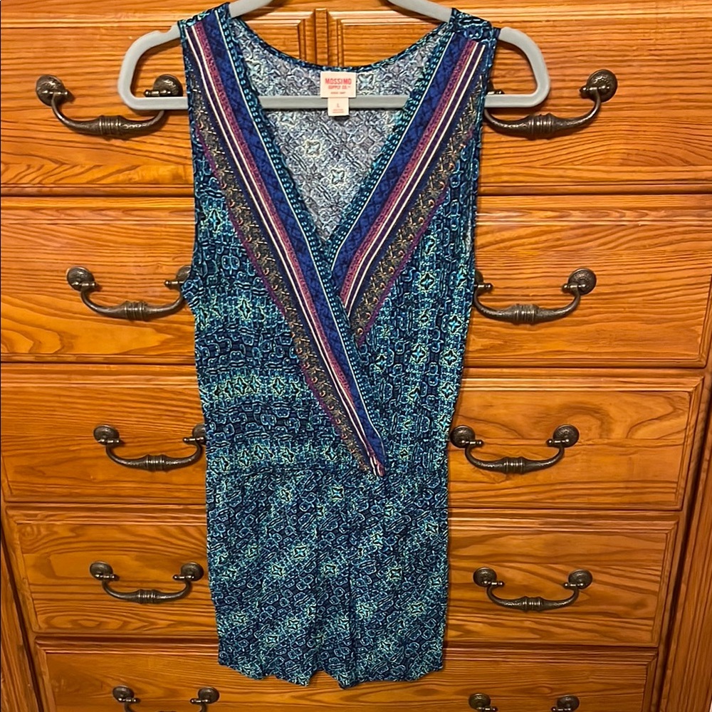 Blue Patterned Sleeveless Romper
